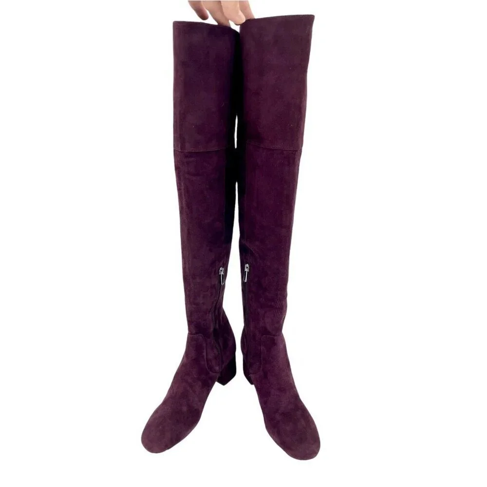 Sam Edelman Boots Elina Suede Leather Over Knee Boots Burgundy Sz 6 New